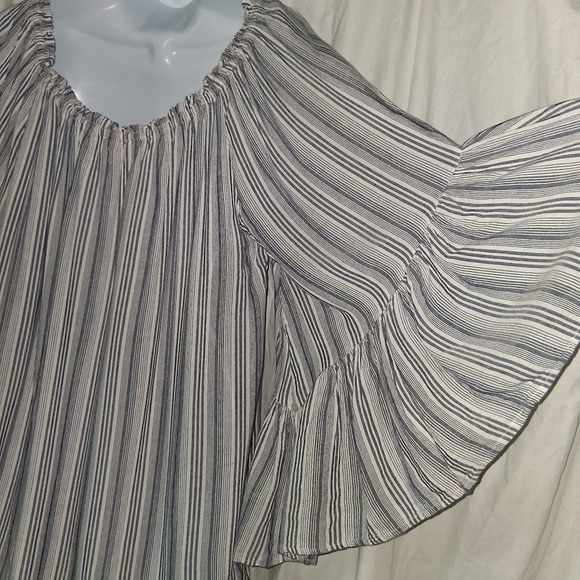 Elan Peasant Off Shoulder Striped Wide Sleeve Beachy Resort Vacation Women's OS - Picture 5 of 10